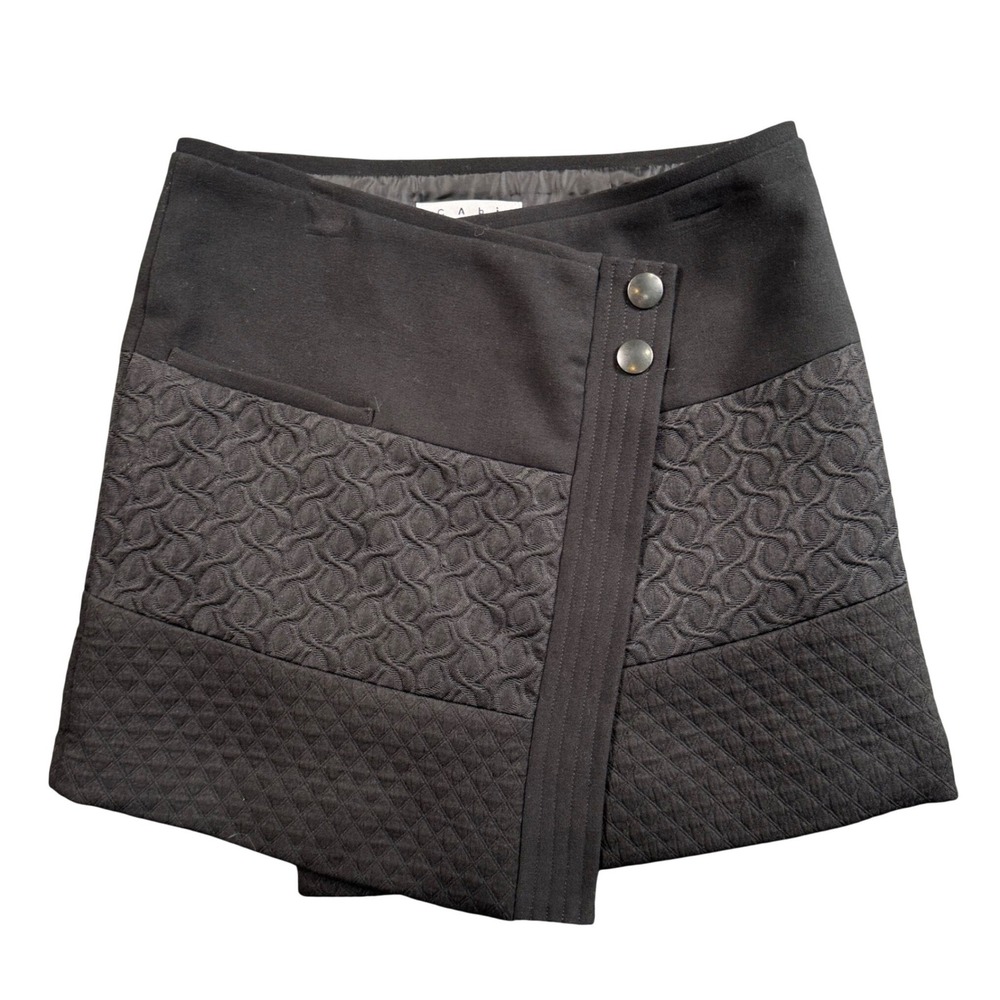 Cabi Black Quilted Mini Skirt XS Wrap Style Textured Mixed Media Chic